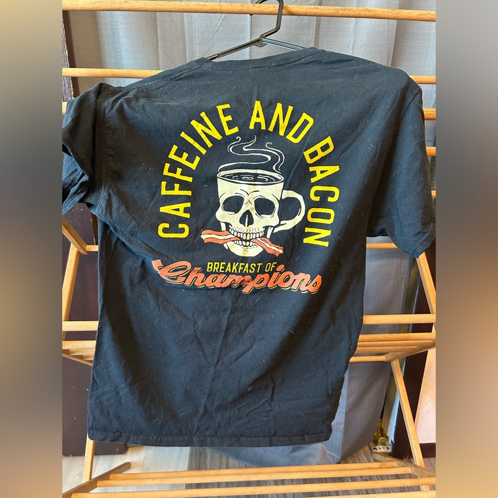Fruit of the Loom Black coffee bacon skull shirt